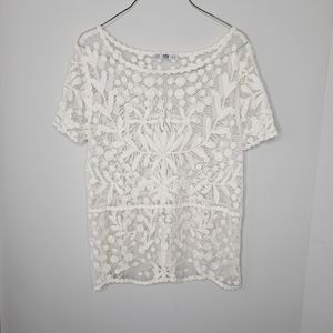 Zara Basics Cream Floral Lace Sheer Top - Womens Medium